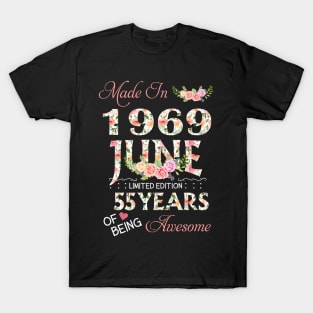 N461969 Flower June 1969 55 Years Of Being Awesome 55th Birthday for Women and Men T-Shirt